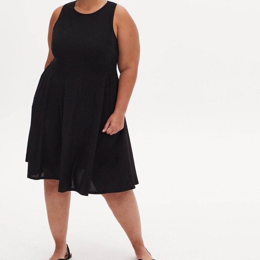 Black Crepe Twist Lace Back Skater Dress